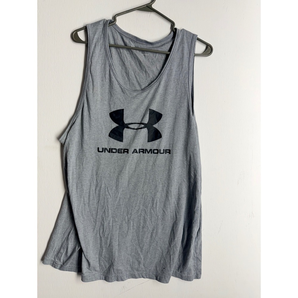 Under Armour Mens Tank Top XL Gray HeatGear Big Logo Loose Sleeveless Gym Shirt
